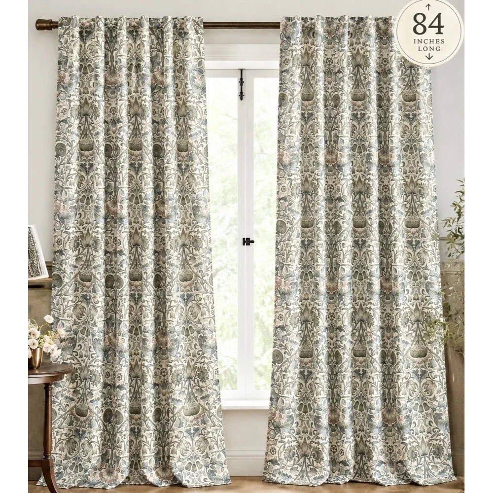 Morris & Co. Window Curtains Panels Lodden Set Pair 50 X 84 Floral Blue Drapes